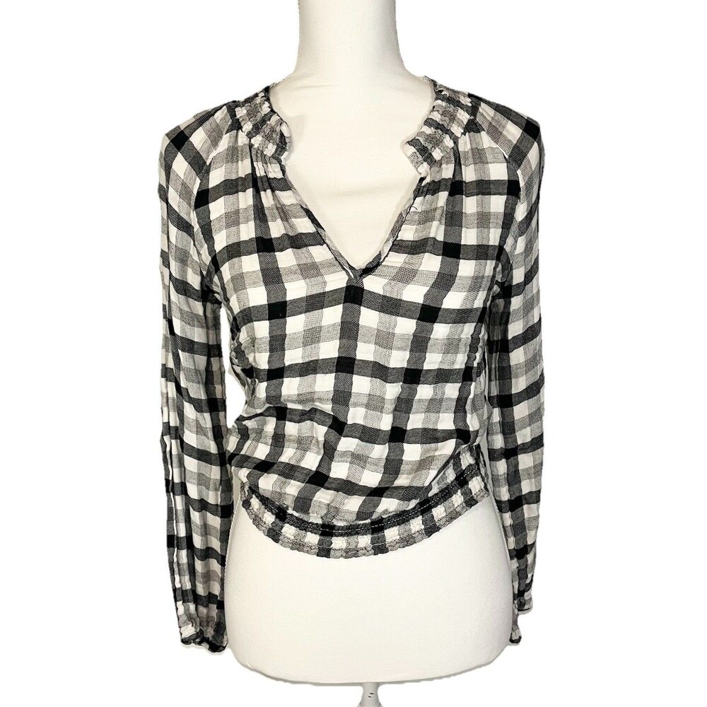 Cloth & Stone by Anthropologie  Black White Gingham Long Sleeve Blouse Xs